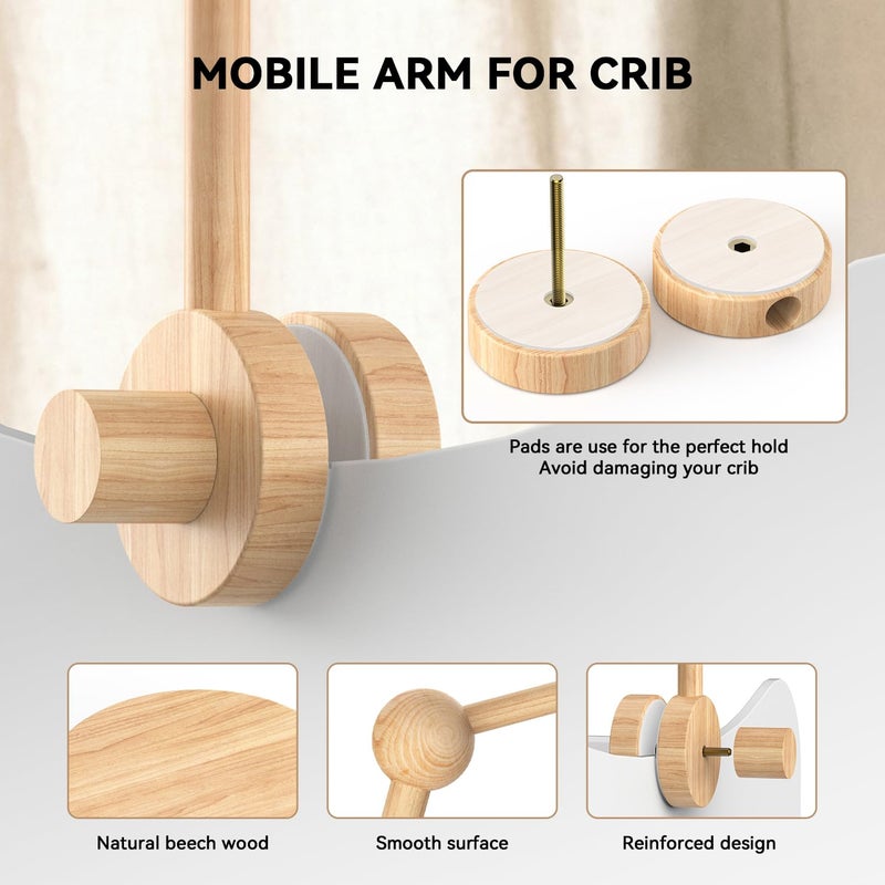 FEISIKE Crib Mobile Arm, Natural Beech Wooden Mobile Arm for Crib, Baby Mobile Hanger for Girls Boys Baby Nursery Decor 33.86 inch - Image 3